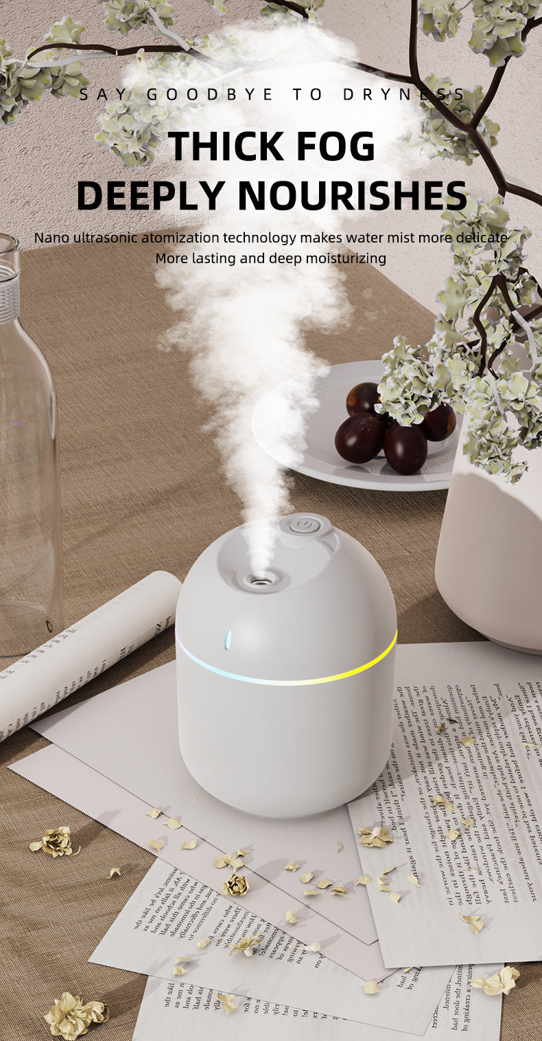 270ML Air Humidifier & Cool Mist Aroma Diffuser with LED Night Light & Power-Off Protection, USB Powered for Home & Office