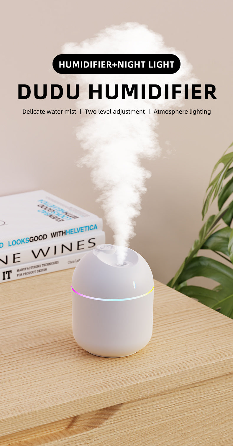 270ML Air Humidifier & Cool Mist Aroma Diffuser with LED Night Light & Power-Off Protection, USB Powered for Home & Office