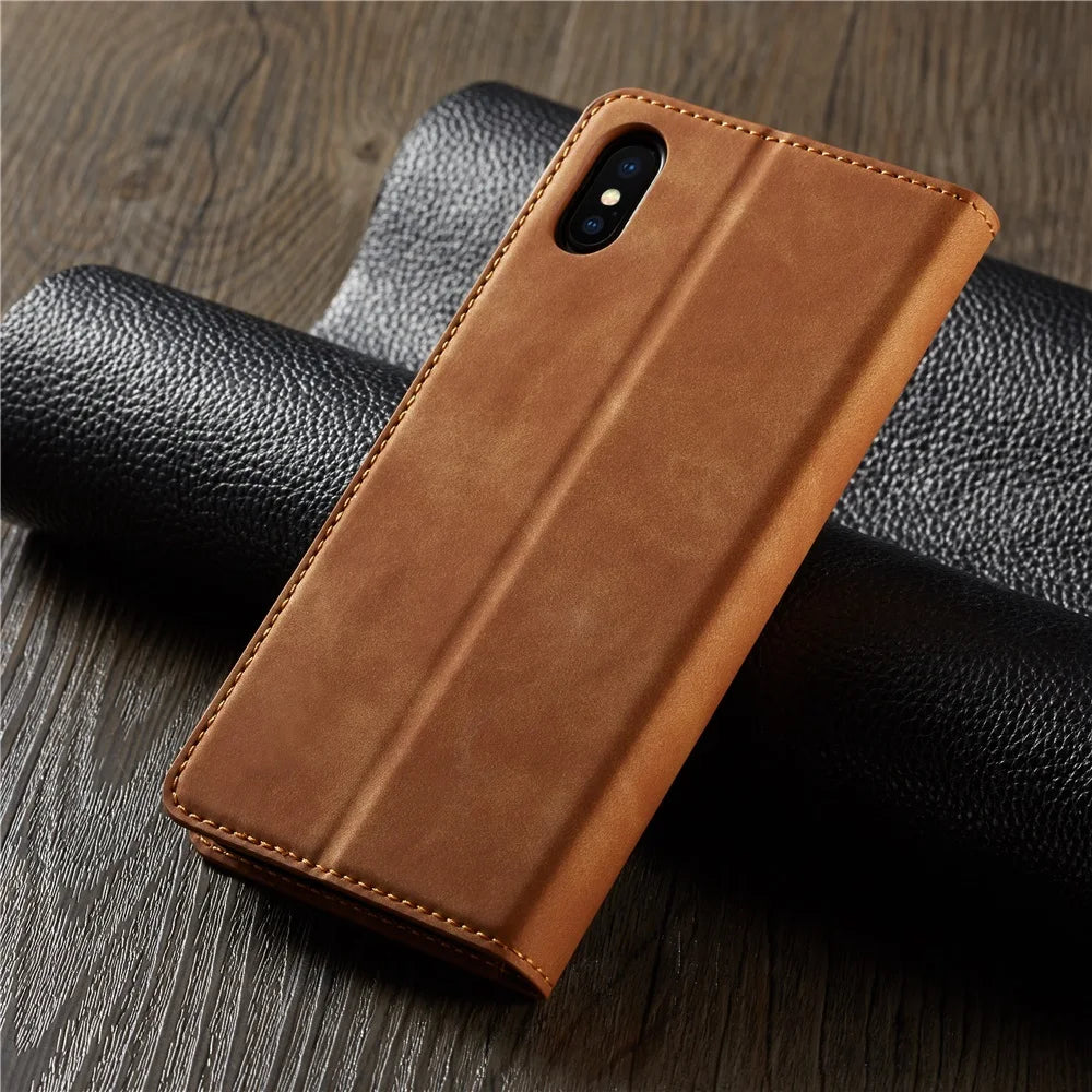 Premium Thin Suede Leather Wallet Case for iPhone Series - Strong Magnet, Flip Cover Protection for All Models