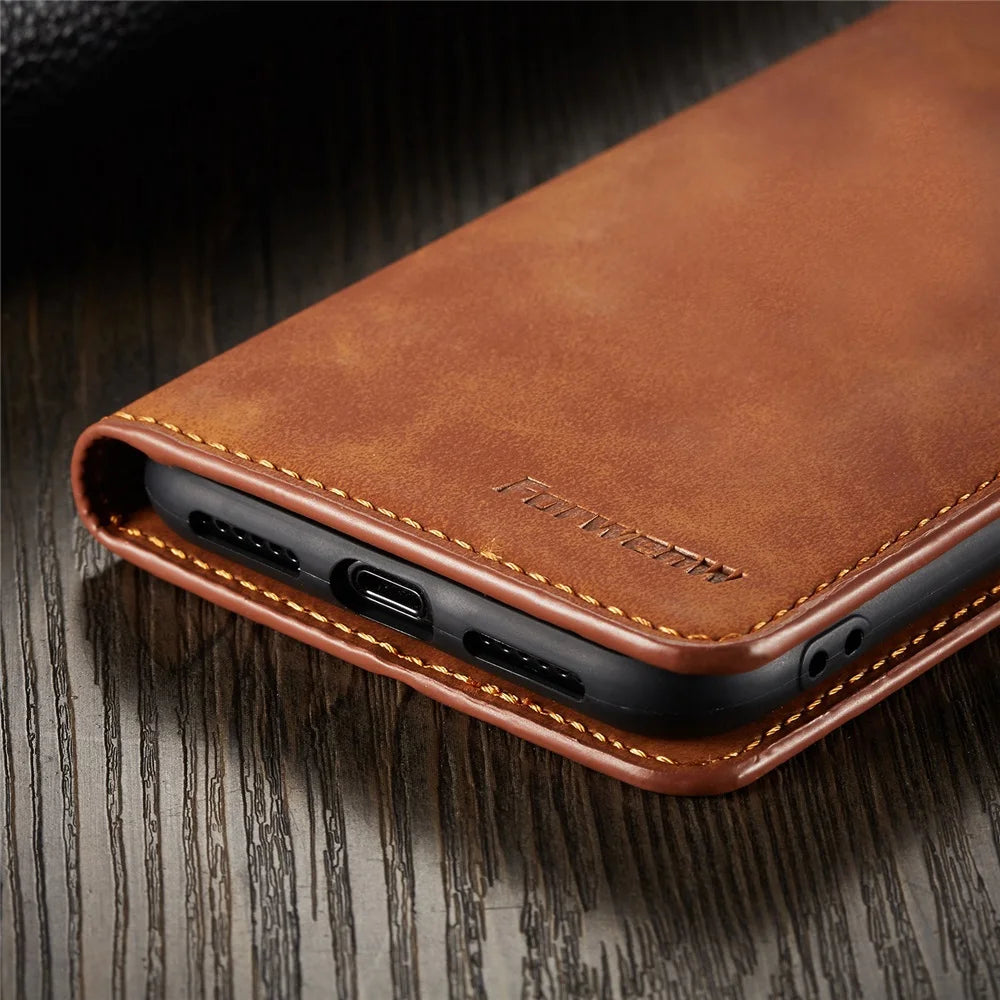 Premium Thin Suede Leather Wallet Case for iPhone Series - Strong Magnet, Flip Cover Protection for All Models