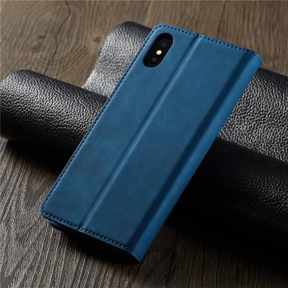 Premium Thin Suede Leather Wallet Case for iPhone Series - Strong Magnet, Flip Cover Protection for All Models