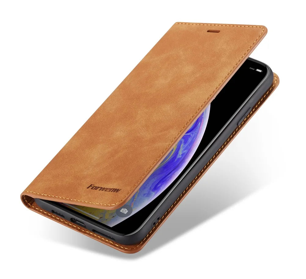 Premium Thin Suede Leather Wallet Case for iPhone Series - Strong Magnet, Flip Cover Protection for All Models