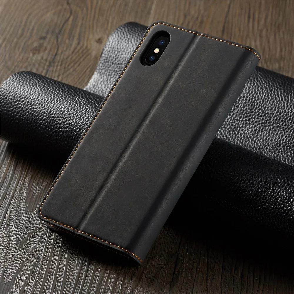 Premium Thin Suede Leather Wallet Case for iPhone Series - Strong Magnet, Flip Cover Protection for All Models