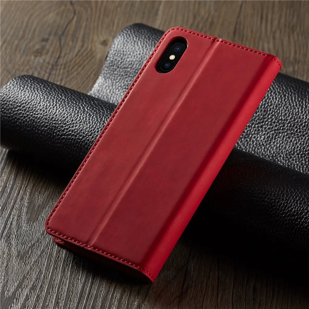 Premium Thin Suede Leather Wallet Case for iPhone Series - Strong Magnet, Flip Cover Protection for All Models