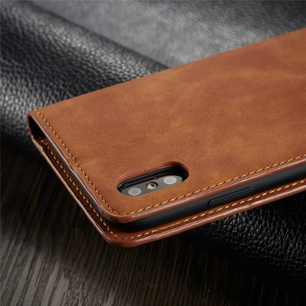 Premium Thin Suede Leather Wallet Case for iPhone Series - Strong Magnet, Flip Cover Protection for All Models