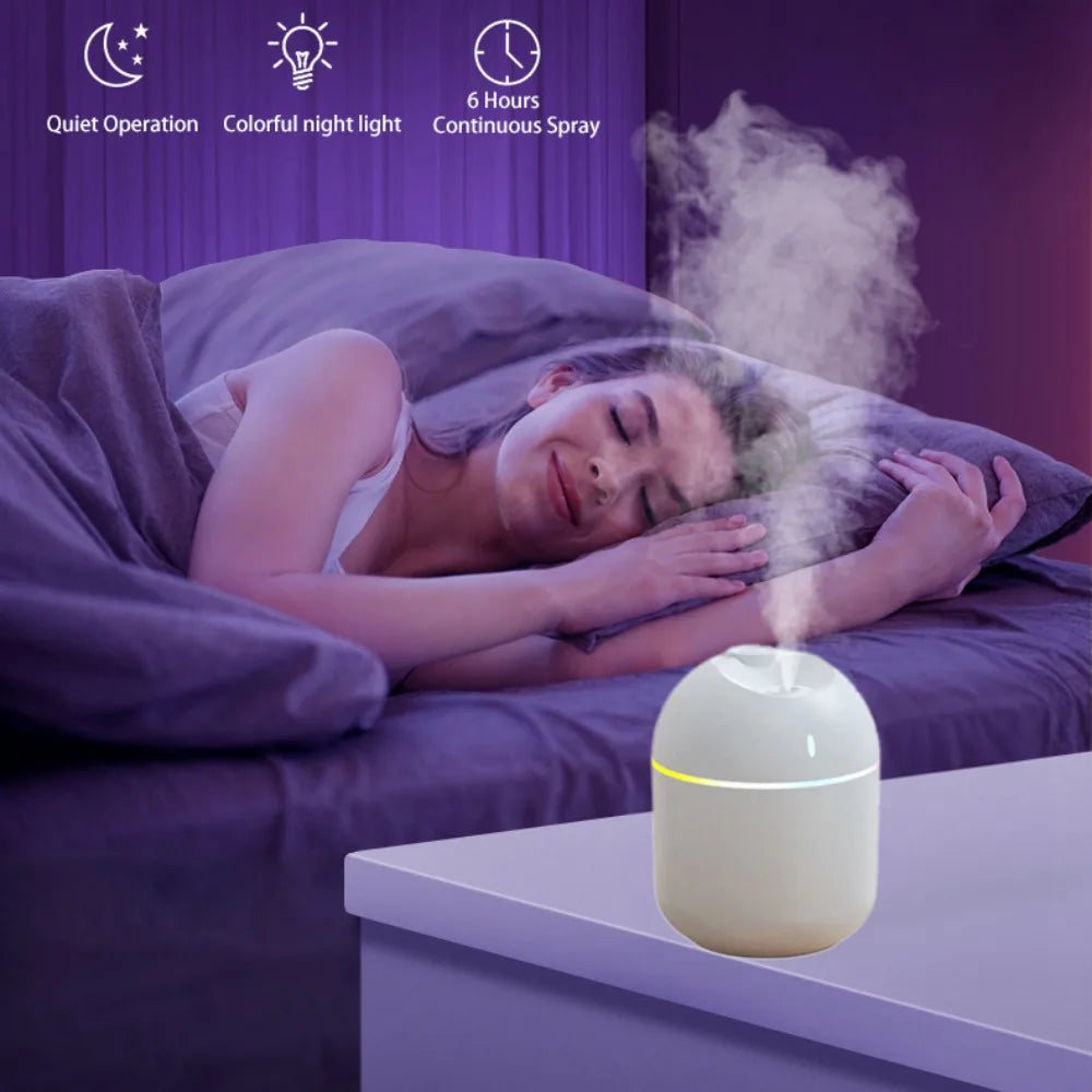 270ML Air Humidifier & Cool Mist Aroma Diffuser with LED Night Light & Power-Off Protection, USB Powered for Home & Office