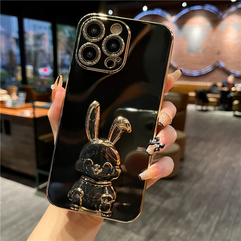 Elegant Rabbit Stand - Luxury Soft Silicone Shockproof Kickstand Phone Case for iPhone 16-7 Plus