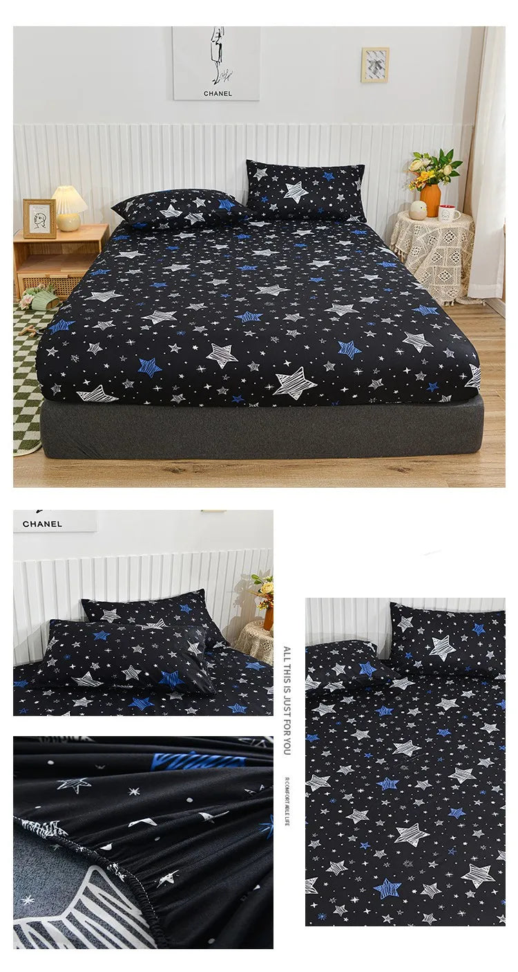 Blue Floral Elastic Fitted Bed Sheet - Twin/Queen/King Sizes, Reactive Printed Mattress Cover