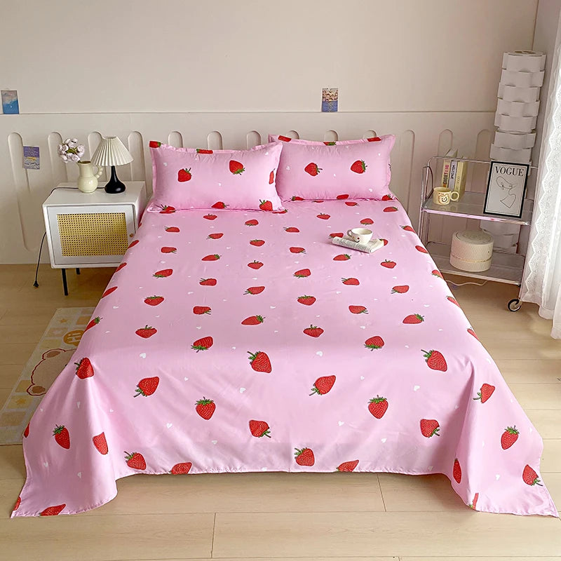 Luxurious Red Flower Printed Flat Bed Sheets - Double, Queen, and King Sizes Available - Premium Reactive Print