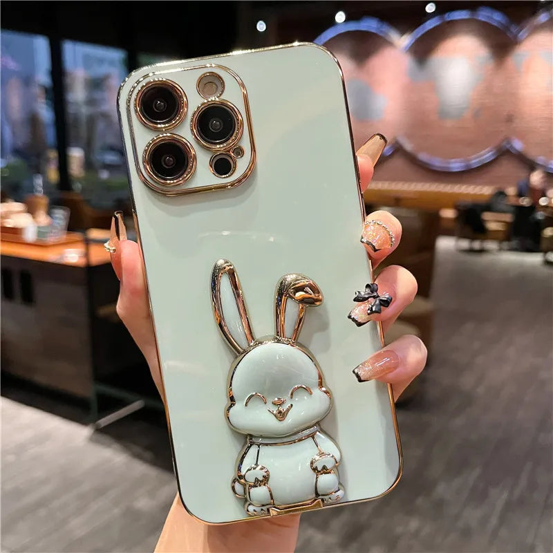 Elegant Rabbit Stand - Luxury Soft Silicone Shockproof Kickstand Phone Case for iPhone 16-7 Plus