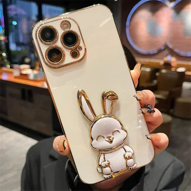 Elegant Rabbit Stand - Luxury Soft Silicone Shockproof Kickstand Phone Case for iPhone 16-7 Plus