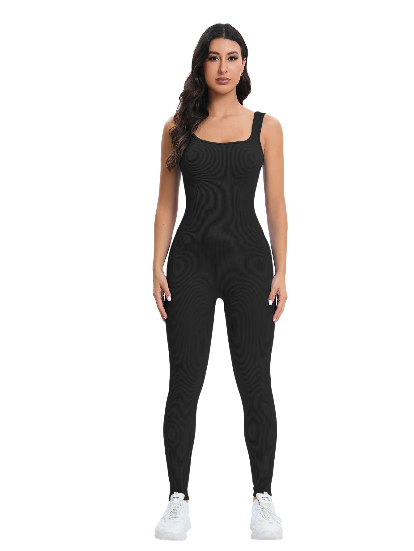 Ultra-Comfortable, Stylish Shapewear Jumpsuit for Women with Built-in Bra and Ribbed Design - Bodycon Square Neck, Sleeveless Summer Romper