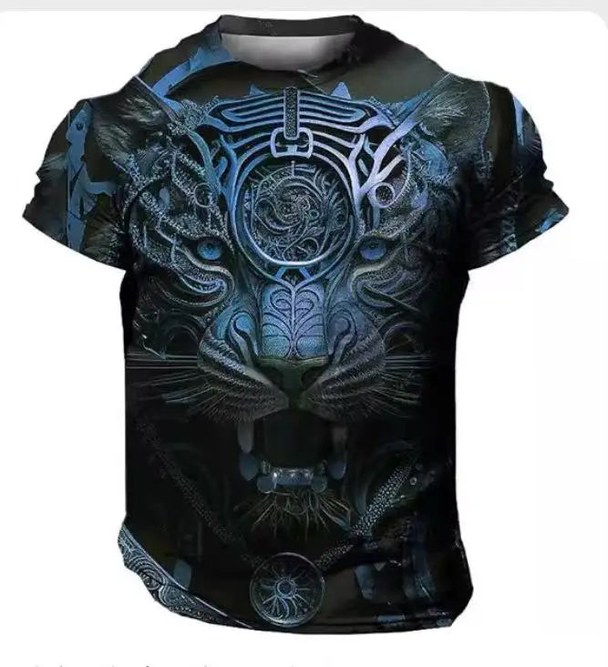 "Roaring Style: Domineering Lion 3D Print Men's Summer Casual Oversized T-Shirt – Harajuku Streetwear Short Sleeve Top