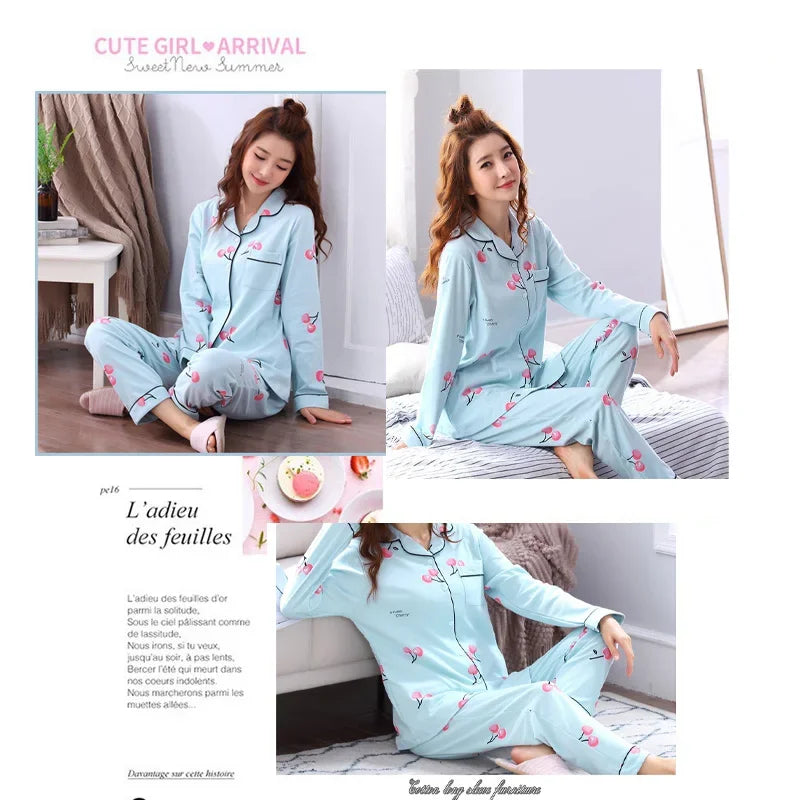 Women's Cozy V-Neck Button Down Pajama Set - Casual Nightwear, Autumn/Winter Loungewear Two-Piece