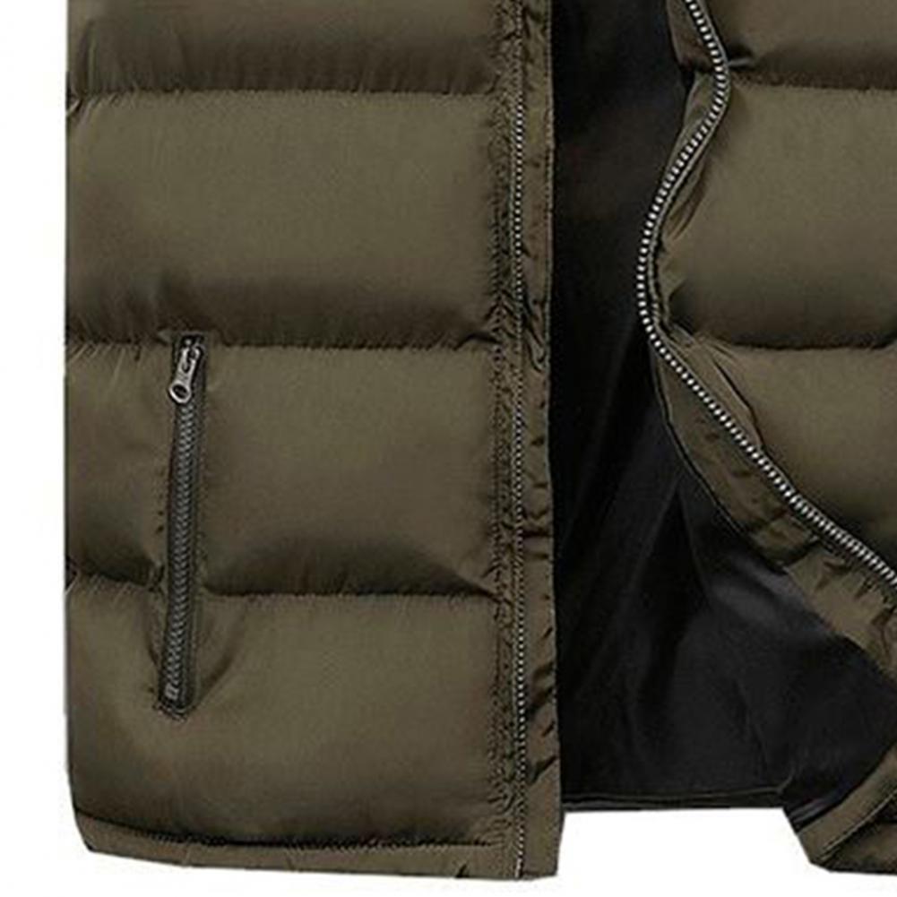 Men's Padded Stand Collar Sleeveless Jacket - Solid Color, Thicken, Cold-Proof Cotton Vest Waistcoat