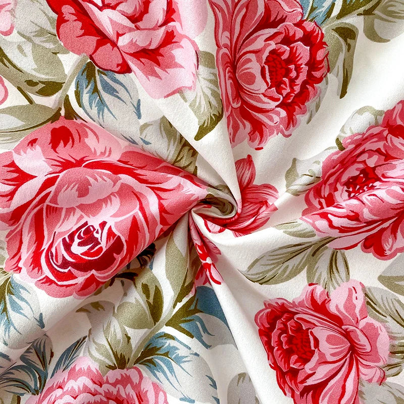 Luxurious Red Flower Printed Flat Bed Sheets - Double, Queen, and King Sizes Available - Premium Reactive Print