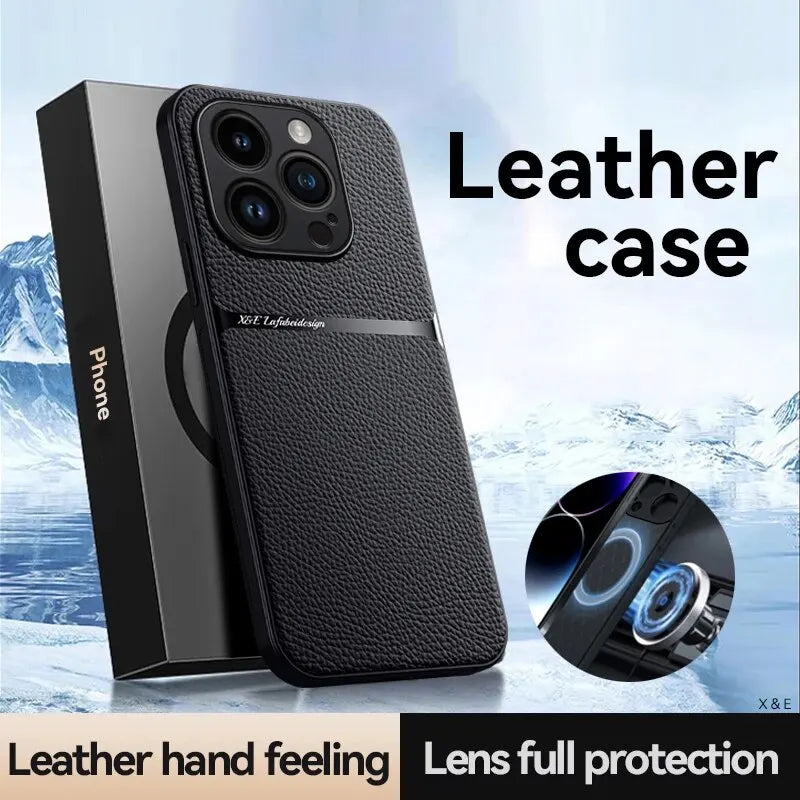 Premium Solid Color Leather iPhone Case with Lens Protection