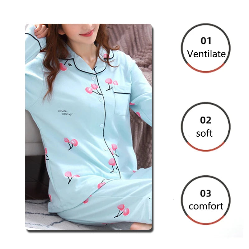 Women's Cozy V-Neck Button Down Pajama Set - Casual Nightwear, Autumn/Winter Loungewear Two-Piece