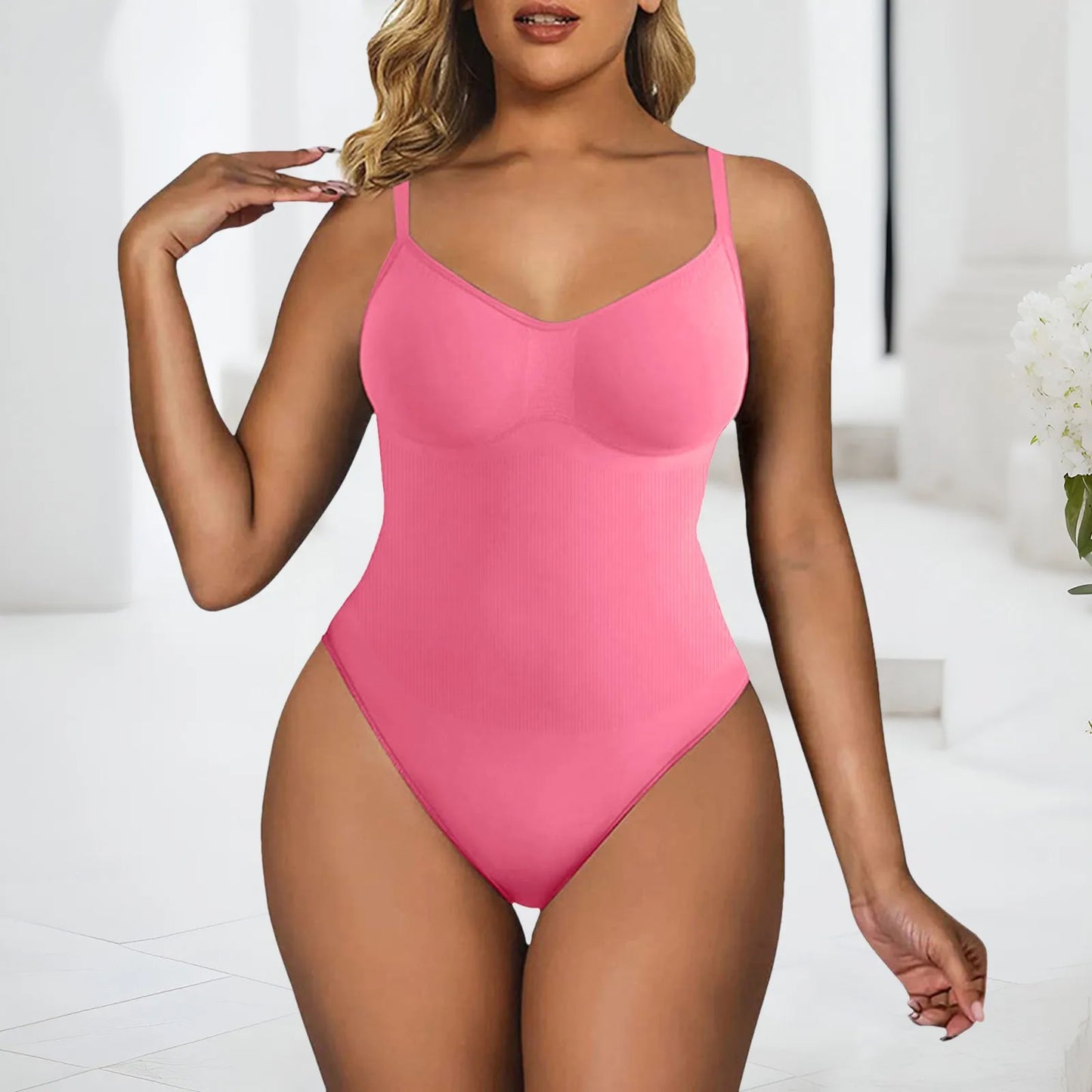 Women's Sleeveless Seamless Shaping Bodysuit - Slimming Control One-Piece Shapewear Camisole Jumpsuit Plus Size