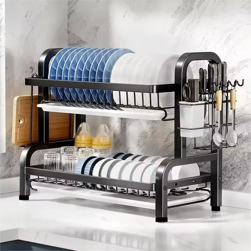 Ultimate 2-Tier Rust-Proof Dish Drying Rack with Drainboard and Utensil Holder – Maximize Compact Kitchen Space