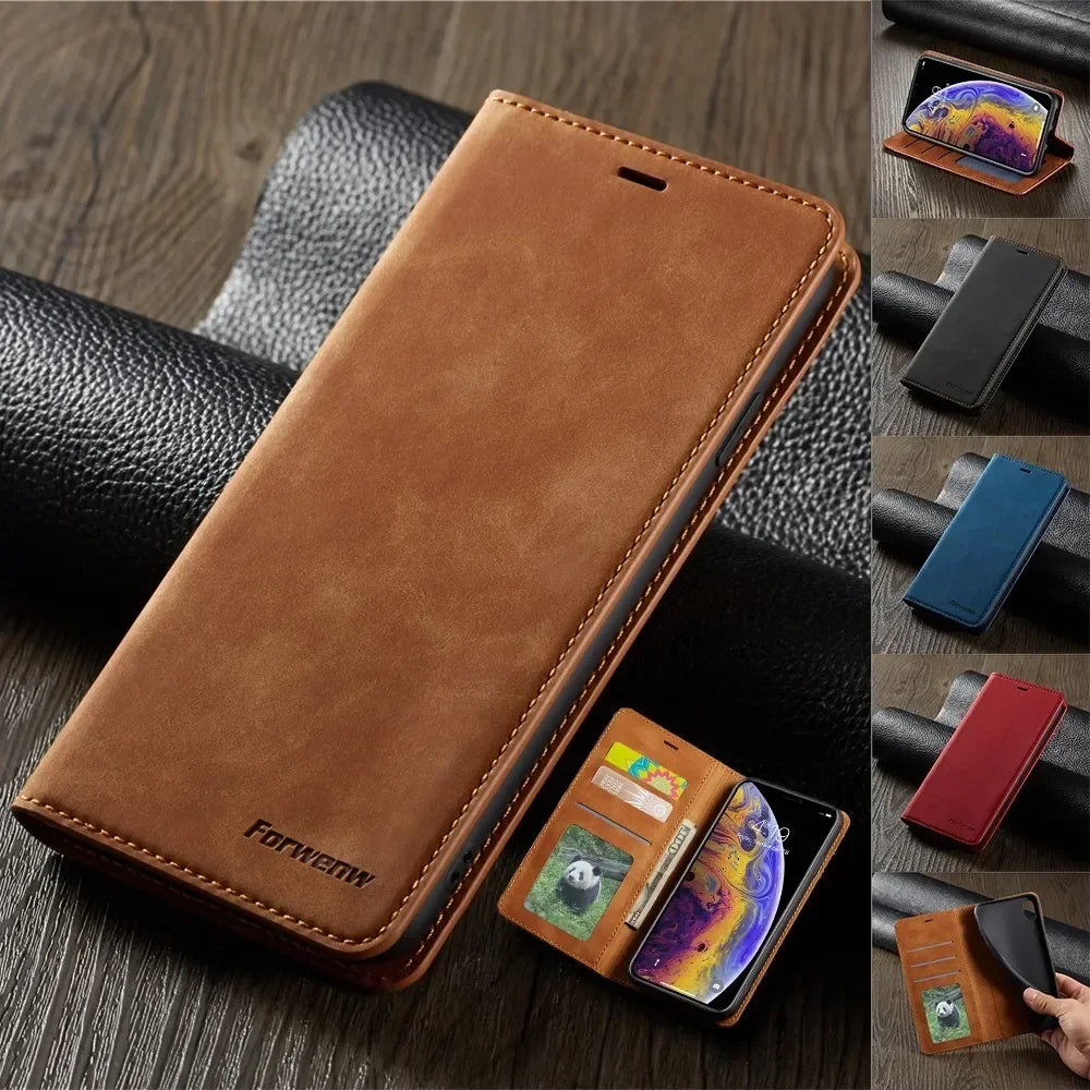 Premium Thin Suede Leather Wallet Case for iPhone Series - Strong Magnet, Flip Cover Protection for All Models