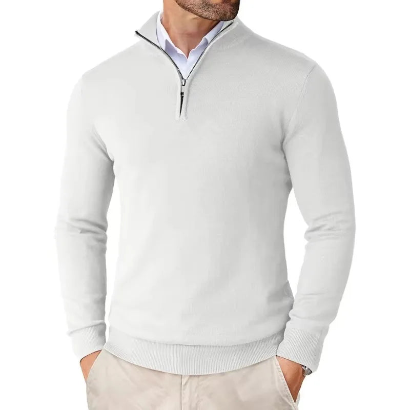 Autumn Men's Slim Fit Quarter Zip Mock Neck Pullover - Lightweight Knit Streetwear