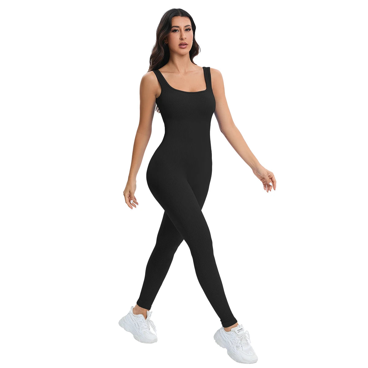 Ultra-Comfortable, Stylish Shapewear Jumpsuit for Women with Built-in Bra and Ribbed Design - Bodycon Square Neck, Sleeveless Summer Romper