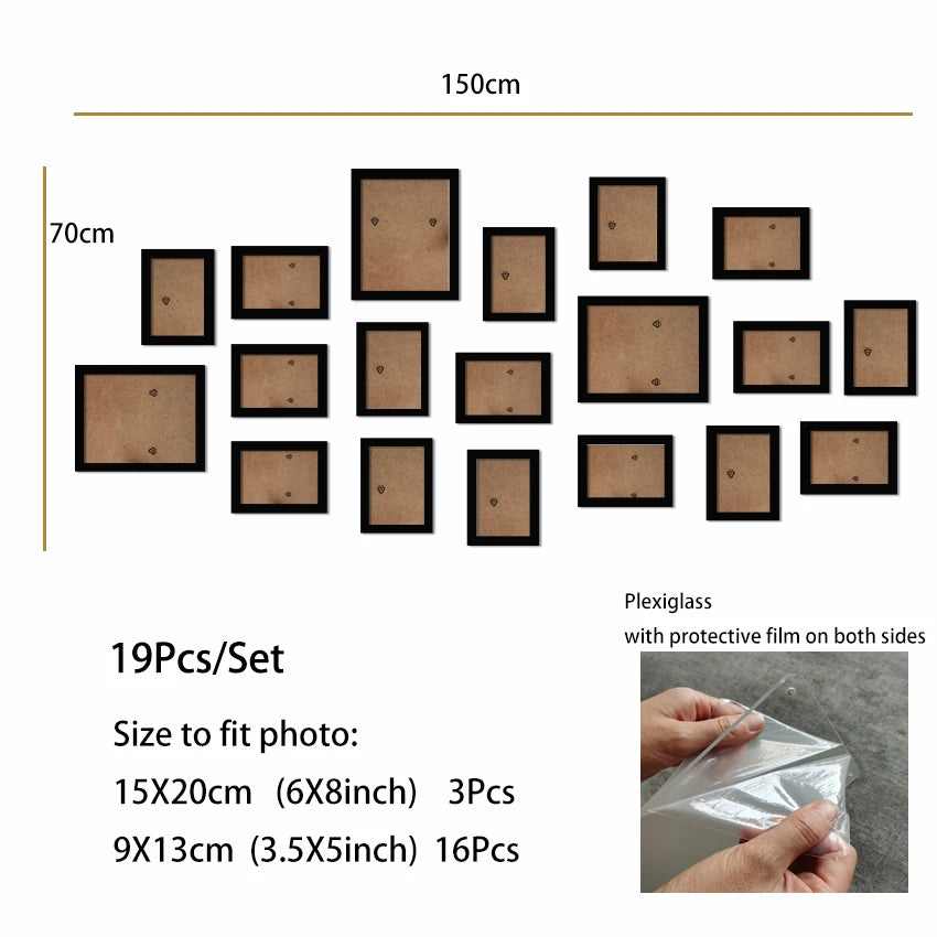 Elegant 14/19Pcs Wooden Photo Frames Set for Wall Décor: Perfect for Weddings, Parties, and Home Decoration