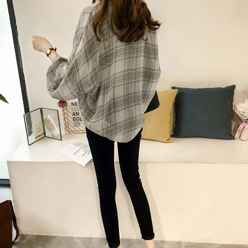 Women's Chic Plaid Long-Sleeve Shirt | Autumn Korean Casual Polo Coat