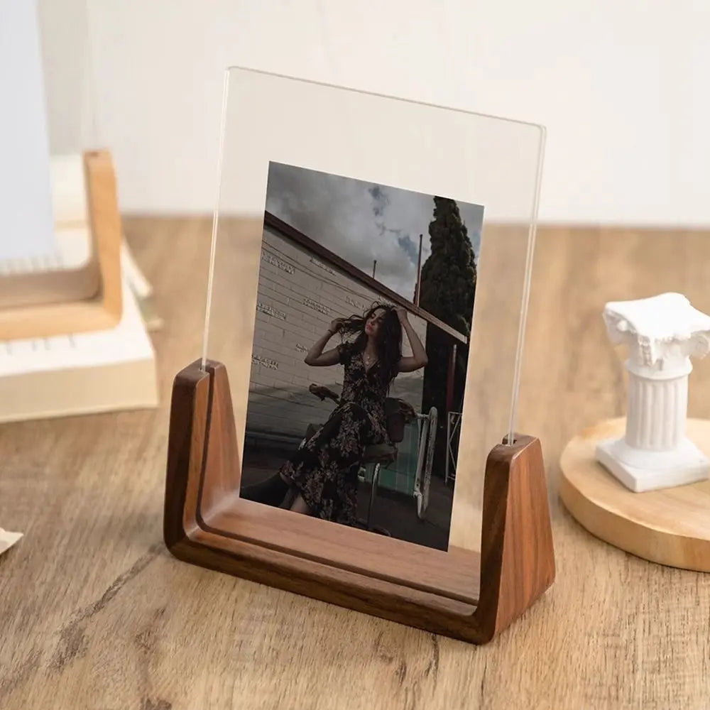 Walnut & Beech U-Shaped Acrylic Photo Frame – Perfect for Weddings & Office Decor