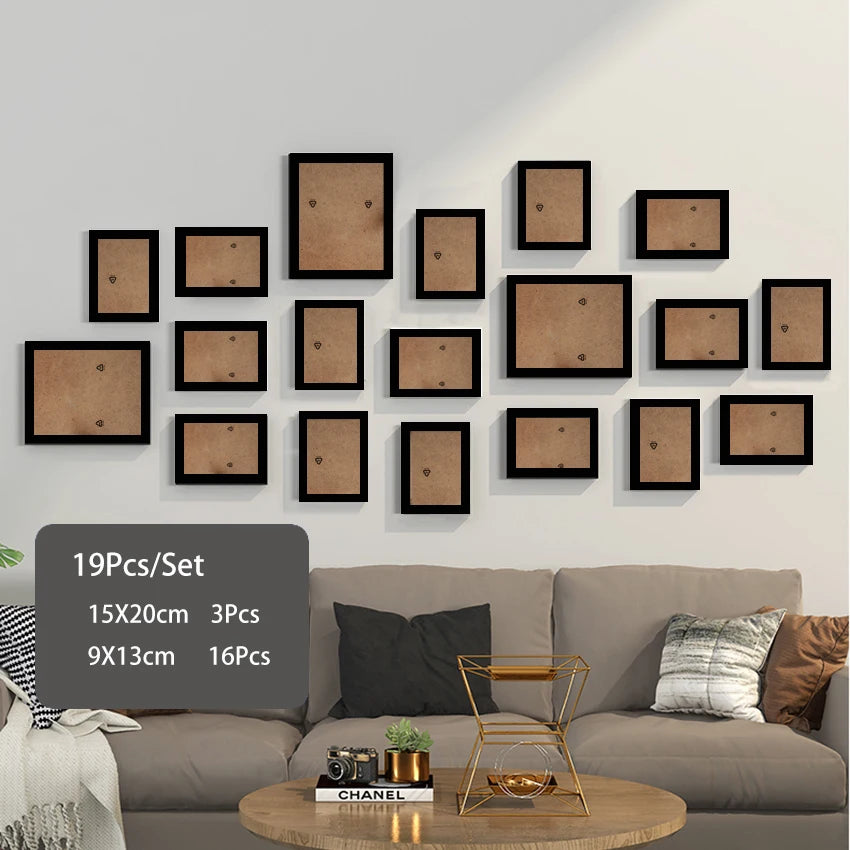 Elegant 14/19Pcs Wooden Photo Frames Set for Wall Décor: Perfect for Weddings, Parties, and Home Decoration