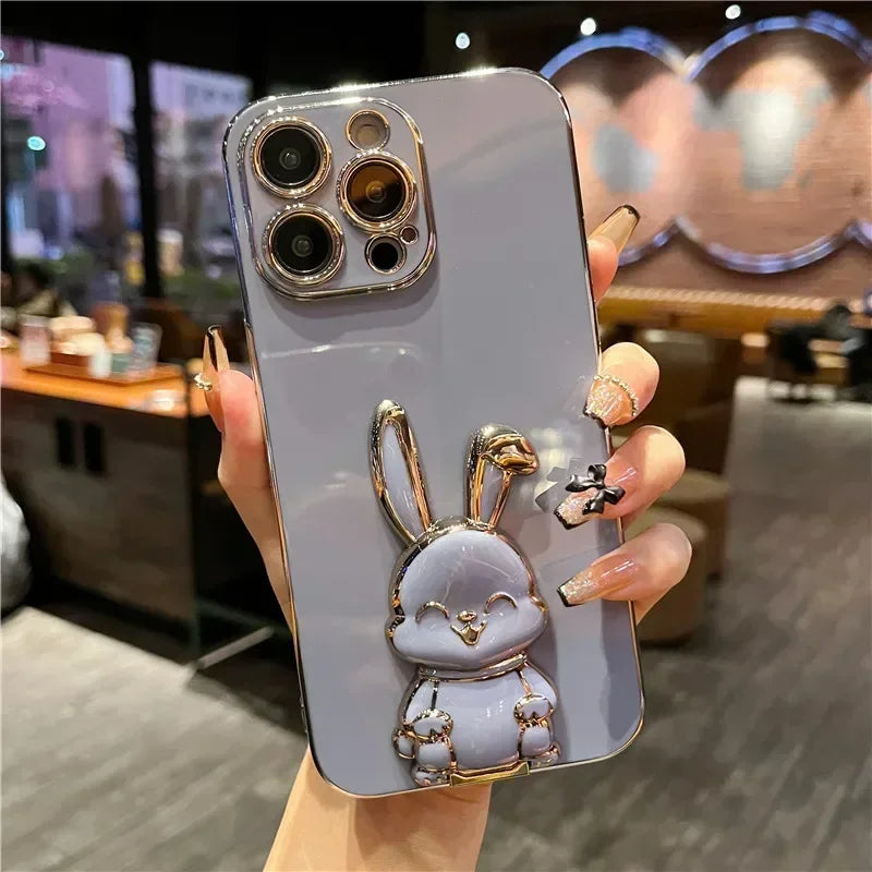 Elegant Rabbit Stand - Luxury Soft Silicone Shockproof Kickstand Phone Case for iPhone 16-7 Plus