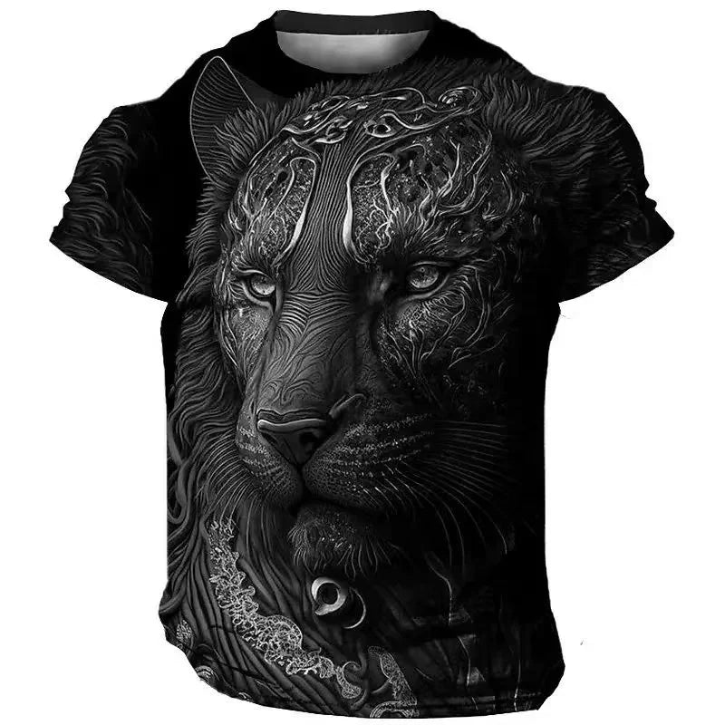 "Roaring Style: Domineering Lion 3D Print Men's Summer Casual Oversized T-Shirt – Harajuku Streetwear Short Sleeve Top