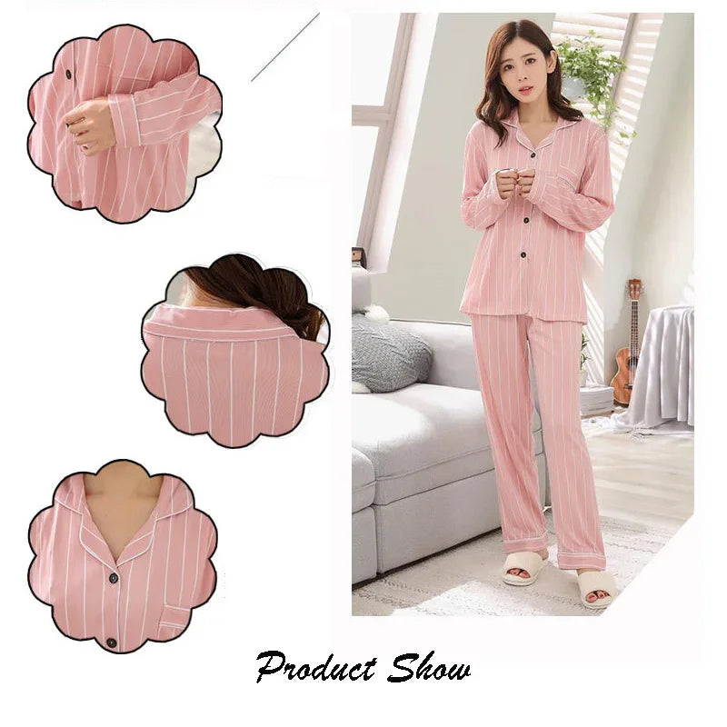 Women's Cozy V-Neck Button Down Pajama Set - Casual Nightwear, Autumn/Winter Loungewear Two-Piece