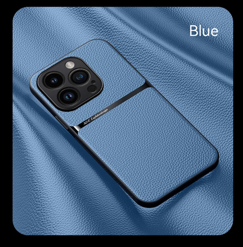 Premium Solid Color Leather iPhone Case with Lens Protection