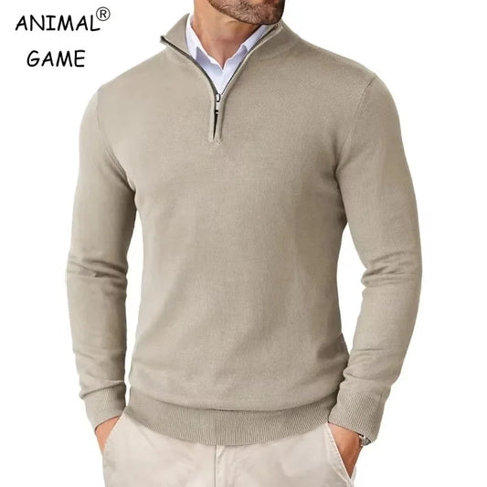 Autumn Men's Slim Fit Quarter Zip Mock Neck Pullover - Lightweight Knit Streetwear