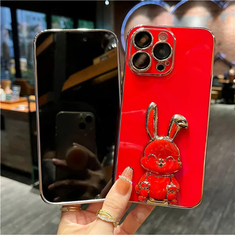 Elegant Rabbit Stand - Luxury Soft Silicone Shockproof Kickstand Phone Case for iPhone 16-7 Plus