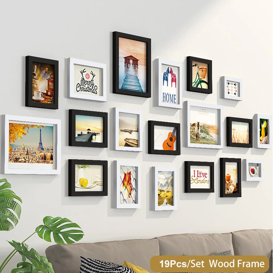 Elegant 14/19Pcs Wooden Photo Frames Set for Wall Décor: Perfect for Weddings, Parties, and Home Decoration