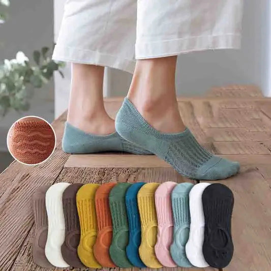 5 Pairs Women’s Invisible Silicone Boat Socks - Soft, Comfortable & Breathable Summer Ankle Slippers