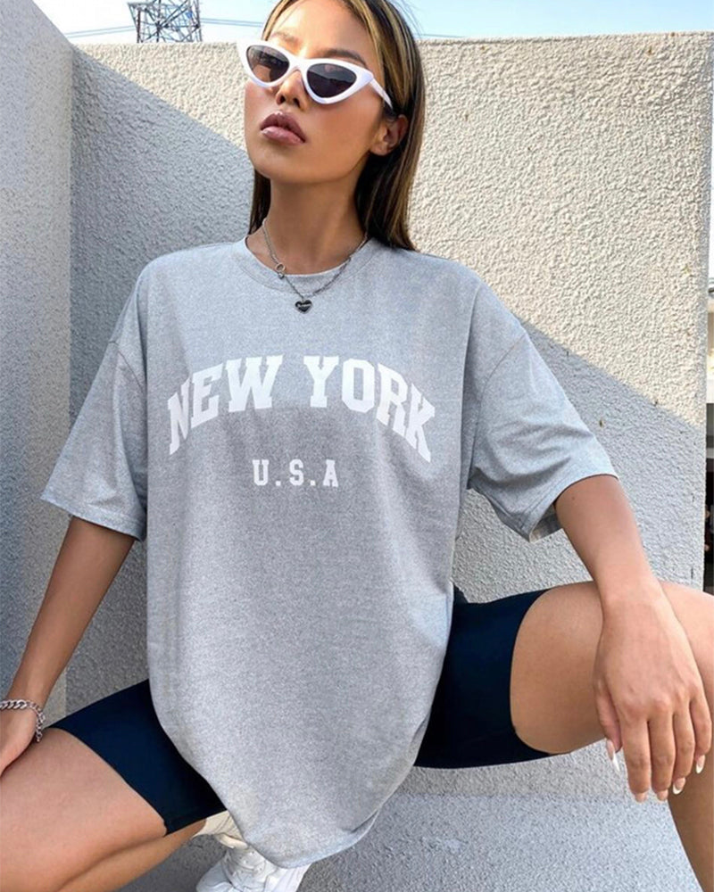 Blessyuki New York Retro O-Neck Tees: Casual Streetwear for Women - Harajuku Style, Plus Size, Perfect Summer Essential