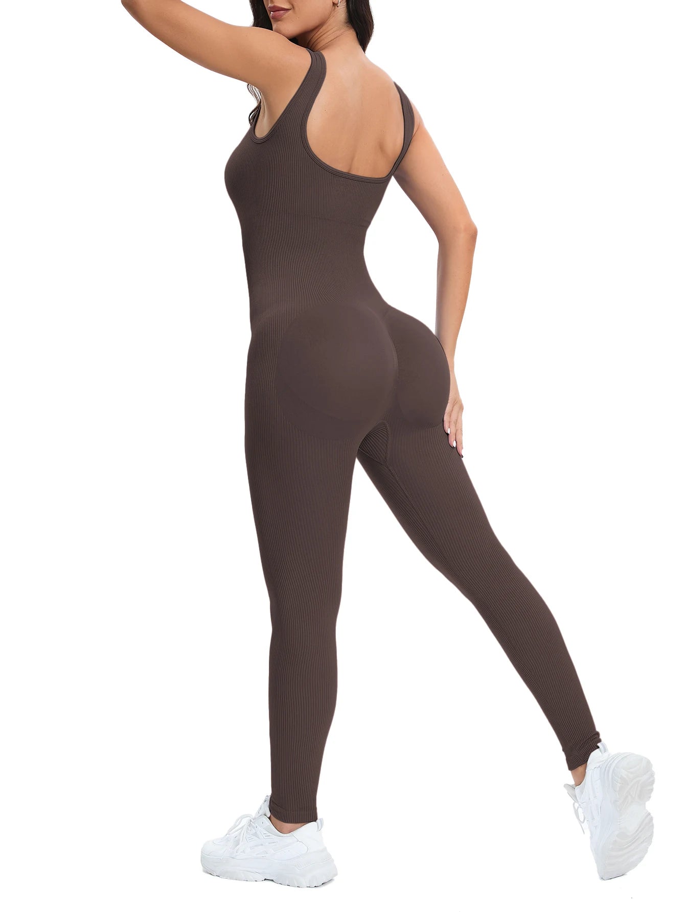 Ultra-Comfortable, Stylish Shapewear Jumpsuit for Women with Built-in Bra and Ribbed Design - Bodycon Square Neck, Sleeveless Summer Romper