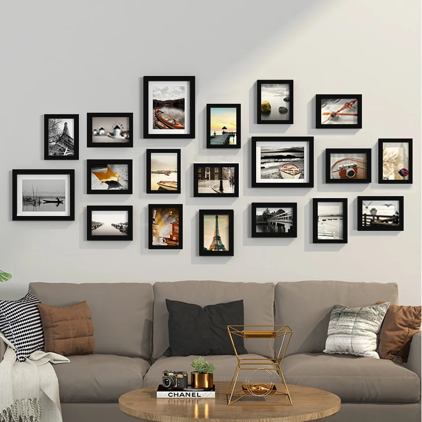 Elegant 14/19Pcs Wooden Photo Frames Set for Wall Décor: Perfect for Weddings, Parties, and Home Decoration