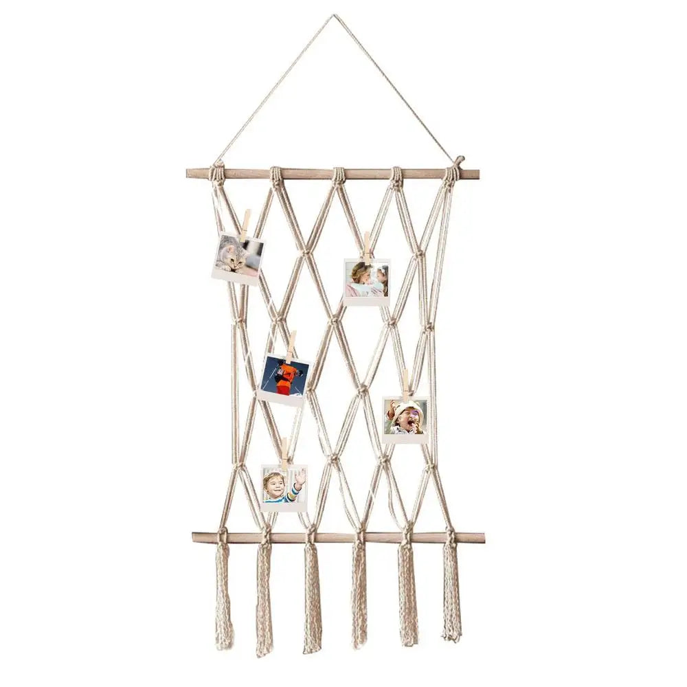 Boho Chic Macrame Photo Display – Perfect Wall Art for Teen Girls' Rooms & Home Offices with 10 Clips for Personalized Decor