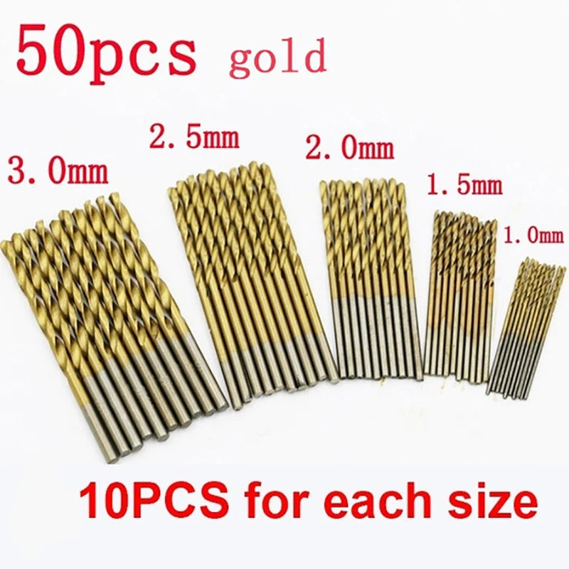 Premium Titanium Coated HSS Drill Bit Set – High Speed Steel Tools in Multiple Sizes (1-3mm) – 100/50Pcs