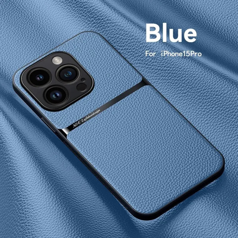 Premium Solid Color Leather iPhone Case with Lens Protection