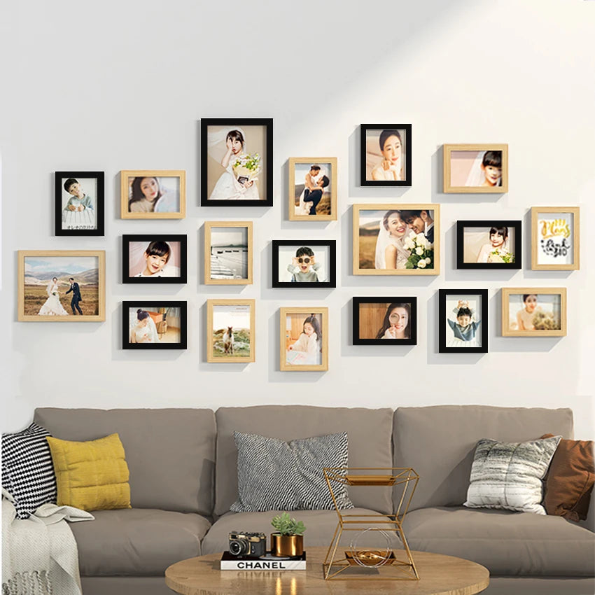 Elegant 14/19Pcs Wooden Photo Frames Set for Wall Décor: Perfect for Weddings, Parties, and Home Decoration