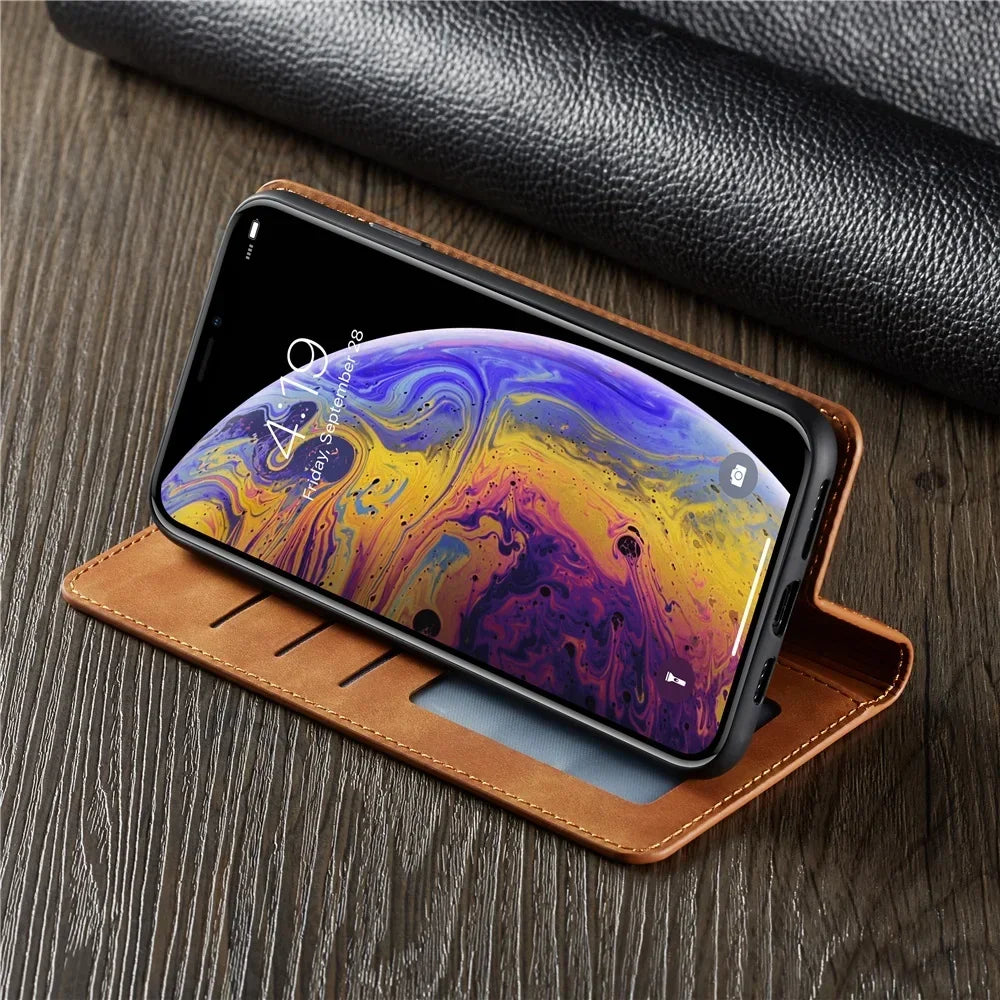 Premium Thin Suede Leather Wallet Case for iPhone Series - Strong Magnet, Flip Cover Protection for All Models