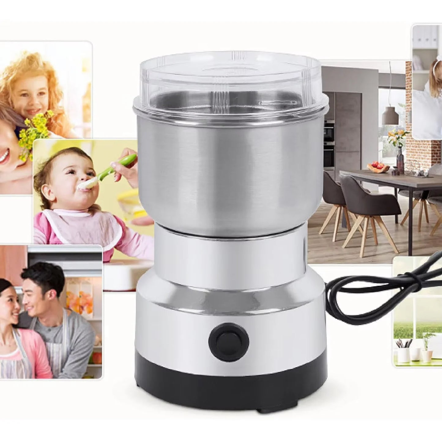 Versatile 4-Blade Mini Electric Grinder: Perfect for Coffee, Spices, Grains, and Baby Food