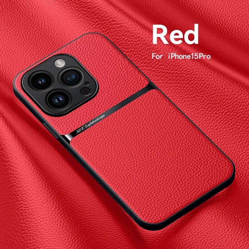 Premium Solid Color Leather iPhone Case with Lens Protection