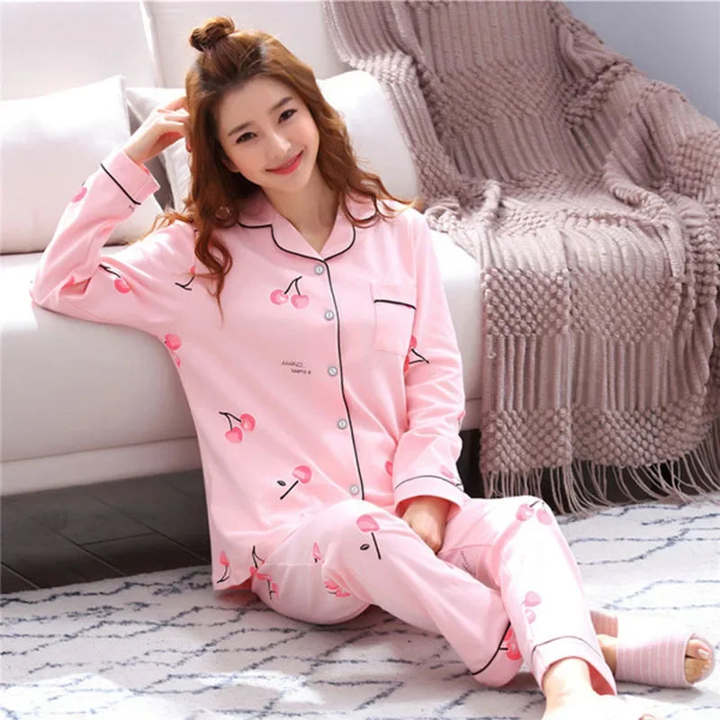 Women's Cozy V-Neck Button Down Pajama Set - Casual Nightwear, Autumn/Winter Loungewear Two-Piece